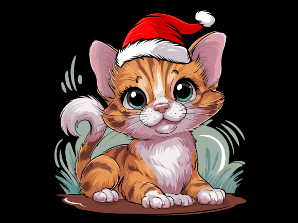 Adorable Cat Santa Hat Embroidery Design
