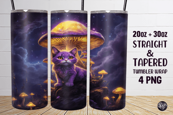 Cat with Mushrooms Tumbler Wrap 20oz PNG Review