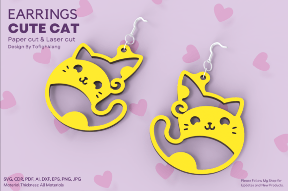 Cute Cat Shaped Earrings Laser Cut Design Review