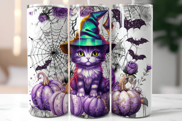 Halloween Purple Cat Tumbler Wrap Design Review