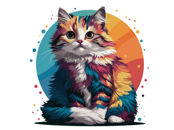 Multicolor Cat Illustration T-shirt