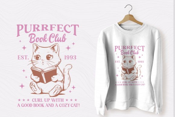 Purrfect Book Club Vintage Funny Cat PNG