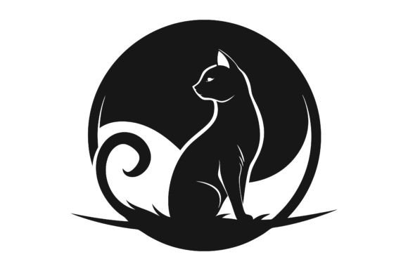 Round Cat with Moon Line Art Vector Review