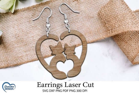 Valentine Cat Earrings Laser Cut